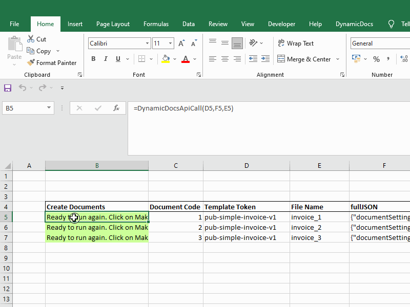 DynamicDocs Excel to PDF Add-in in action