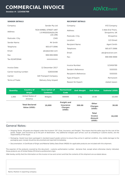 Commercial Invoice Template v1