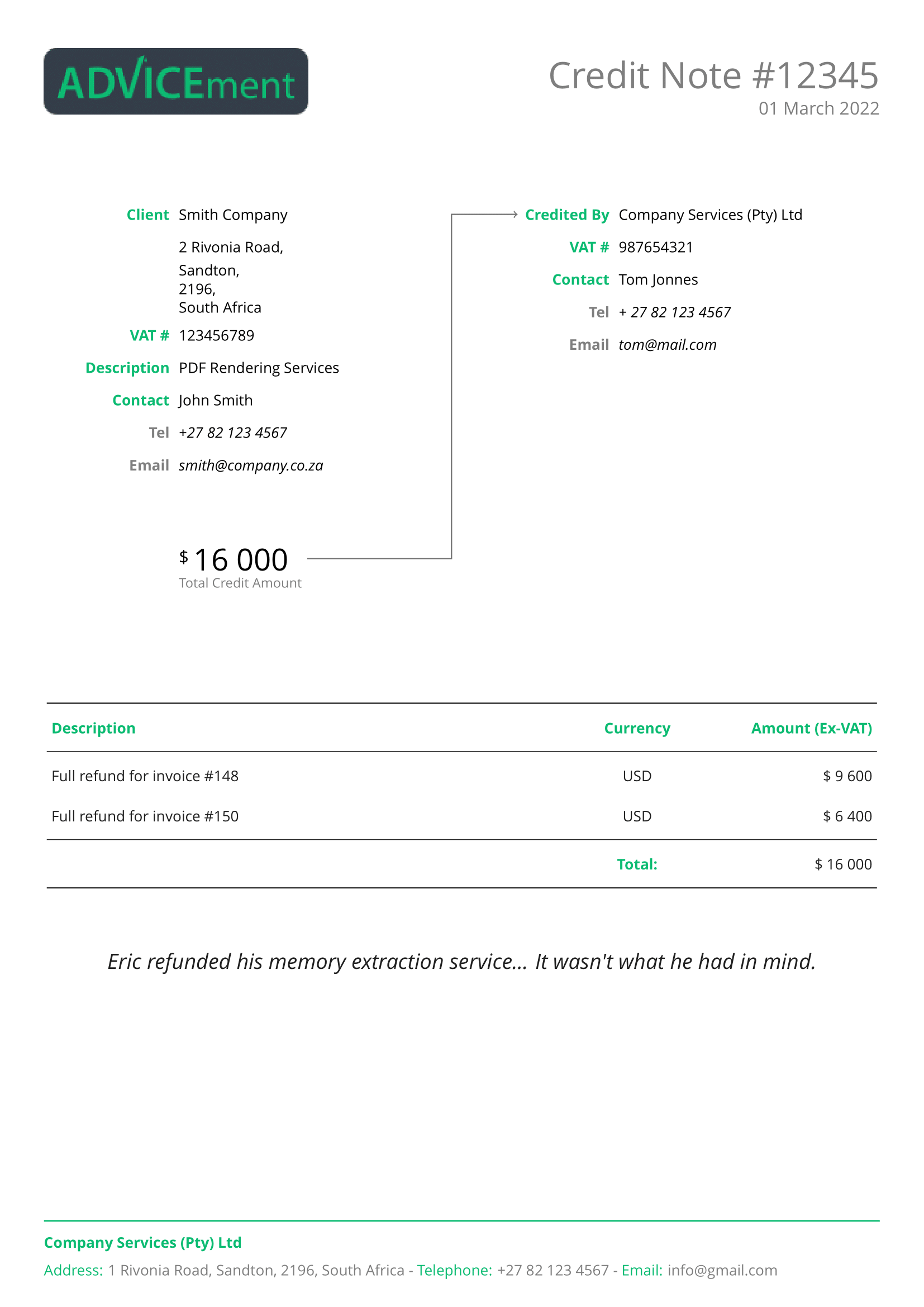 Simple Credit Note Template v1